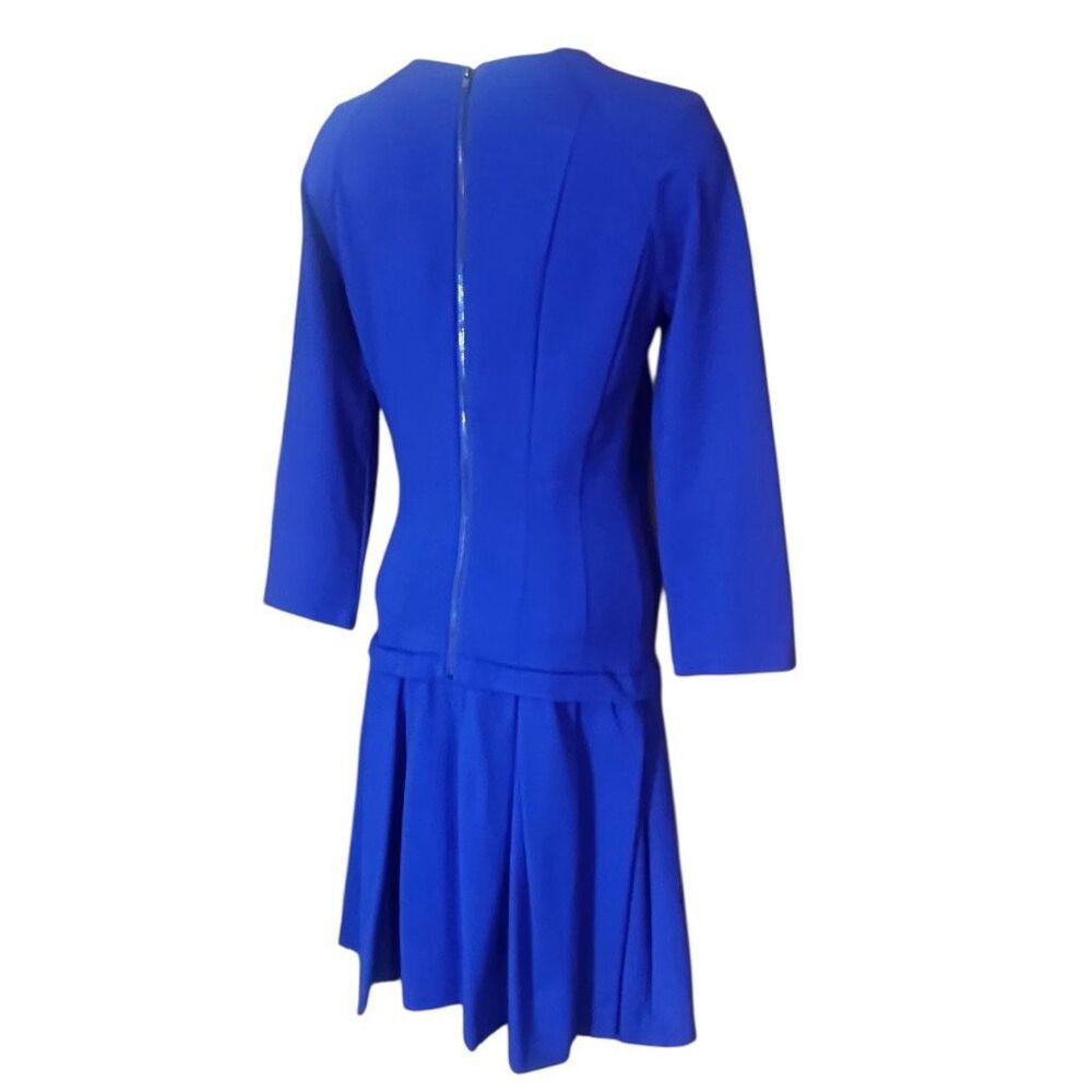 Badgley Mishcka Blue Drop Waist Long Sleeve Dress Sz 12 - Picture 7 of 10